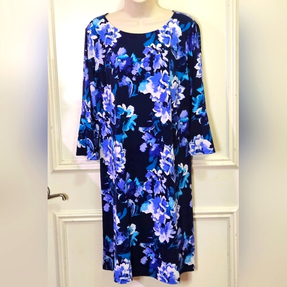 ROZ & Ali Navy Blue Multi-Color Floral Midi Dress, X-Large - Picture 14 of 16